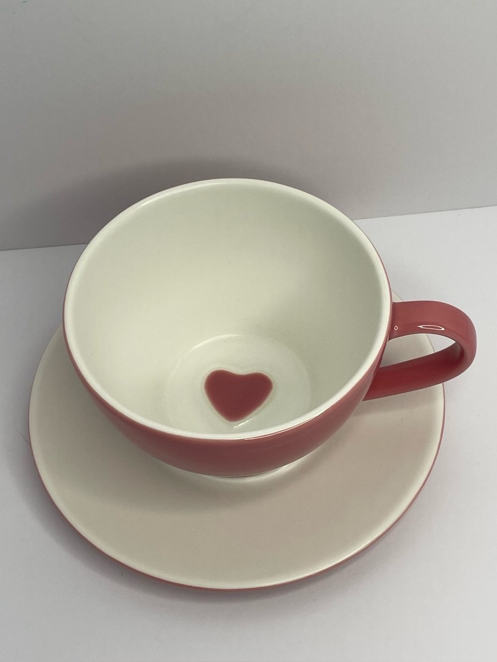 Vintage 2005 Starbucks Valentine's Day Pink Heart Cup & Saucer Set EUC